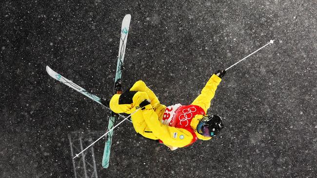 Dmitriy Reikherd of Team Kazakhstan trains during the Men's Freestyle Skiing Moguls session at Genting Snow Park. Picture: Getty Images