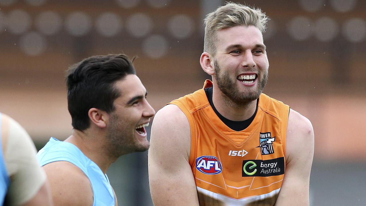Chad Wingard and Jackson Trengove have reportedly been talking about a potential Wingard move to the Western Bulldogs. Picture: Sarah Reed