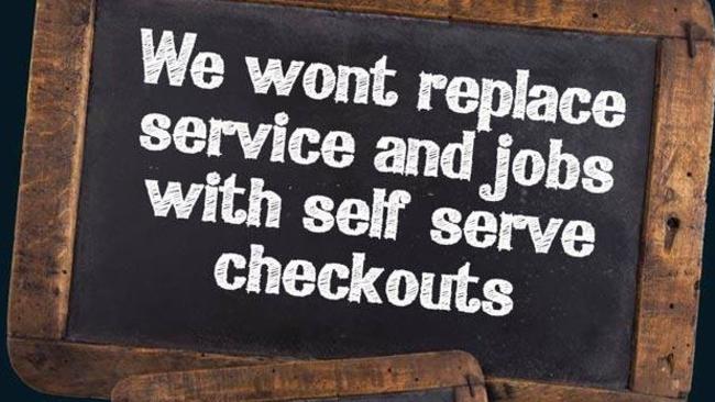 A sign from the Adelaide's Finest Supermarkets Foodland store chain which has said no to self-serve.