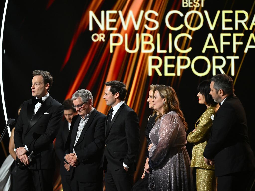 Tom Steinfort accepts the Logie Award for Best News Coverage or Public Affairs Report. Picture: James Gourley/Getty Images for TV WEEK Logie Awards