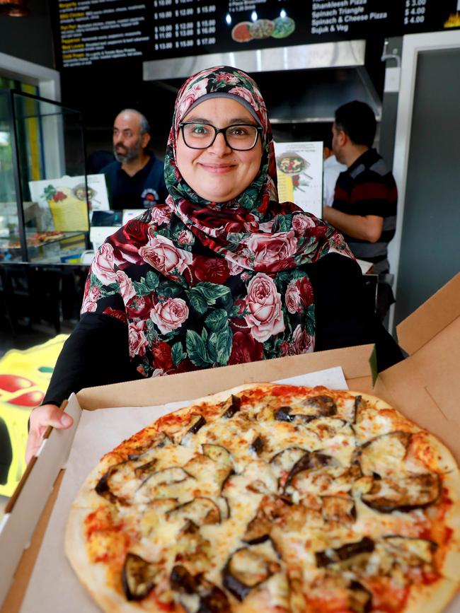 Fatma Hussein serves traditional and Lebanese pizza. Picture: Angelo Velardo 