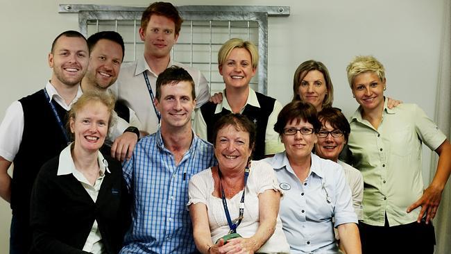 Matthew with the Mater Private Rehabilitation Team. Picture: Mark Calleja