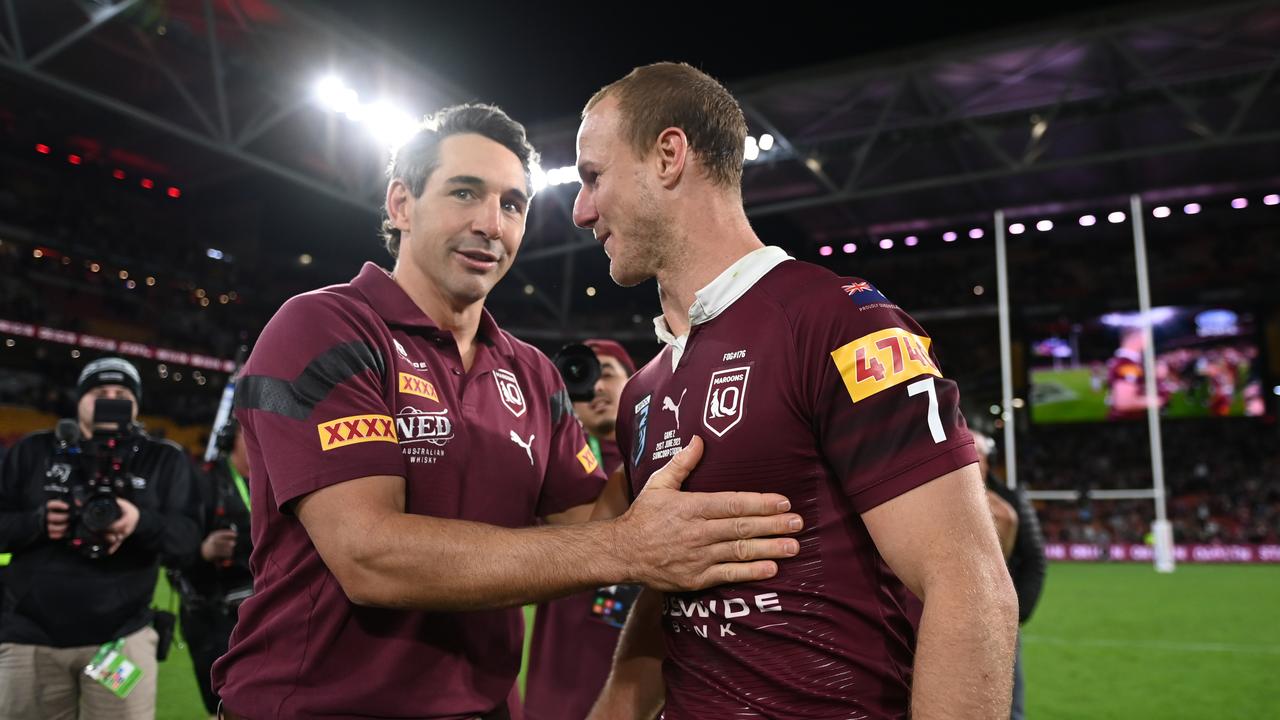 Billy Slater and Daly Cherry-Evans celebrate a job well done. Picture: NRL Imagery