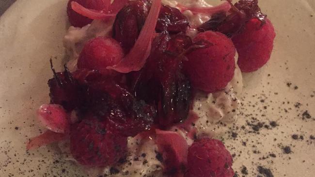 Dessert anyone: raspberries, brown rice, rosella and torch ginger