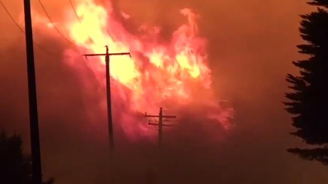 The raging fire cut through the heart of the township of Tathra. Picture: 9 News