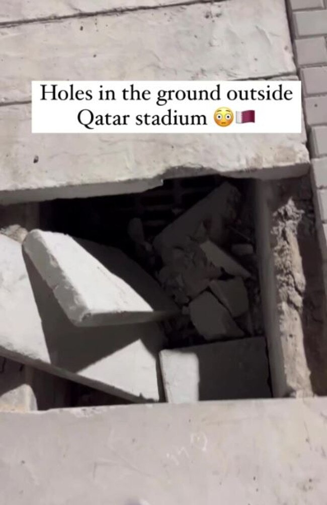 A hole in the ground outside the Lusail Iconic Stadium. Picture: Instagram, Mohammadfff_