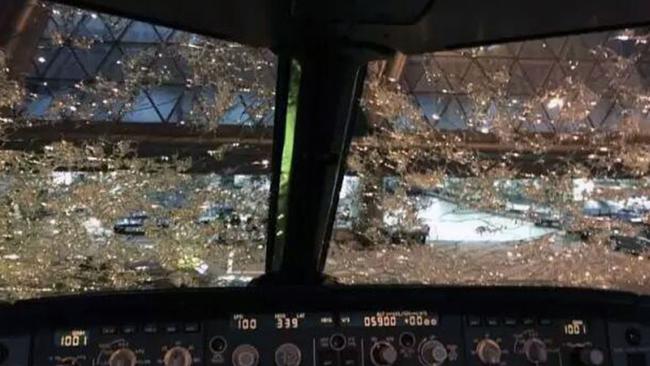 A China Southern Airlines pilot was left flying “blind” after a serious hailstorm severely damaged his plane’s windshield. Picture: CEN/Australscope