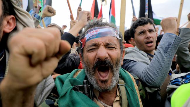 Demonstrators march through the streets of Yemen's Houthi-controlled capital Sanaa, to express solidarity with the people of Gaza on Friday. Picture: AFP