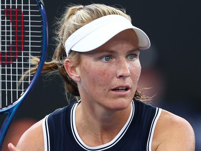 BRISBANE, AUSTRALIA - DECEMBER 29: Maddison Inglis of Australia plays a forehand in her match against Maya Joint of Australia during day one of the 2025 Brisbane International at Pat Rafter Arena on December 29, 2024 in Brisbane, Australia. (Photo by Chris Hyde/Getty Images)