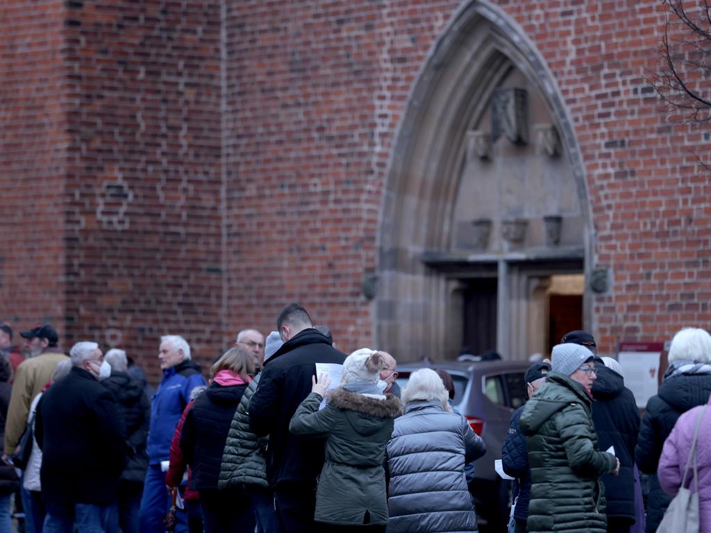 People wait in line to receive the Pfizer vaccine in Bad Wilsnack, Germany. Picture: Getty Images