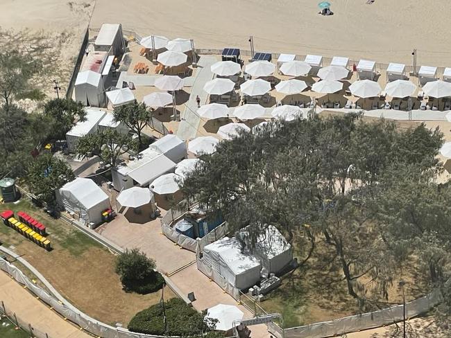 Aerial of the beach bar at Broadbeach.