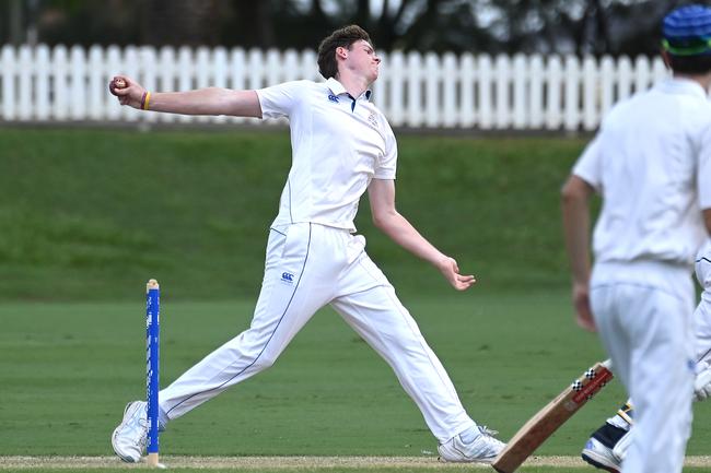 Nudgee college bowler Angus McLean. Picture, John Gass