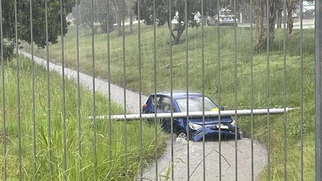 The car hit a sewerage pipe. Picture – Facebook.