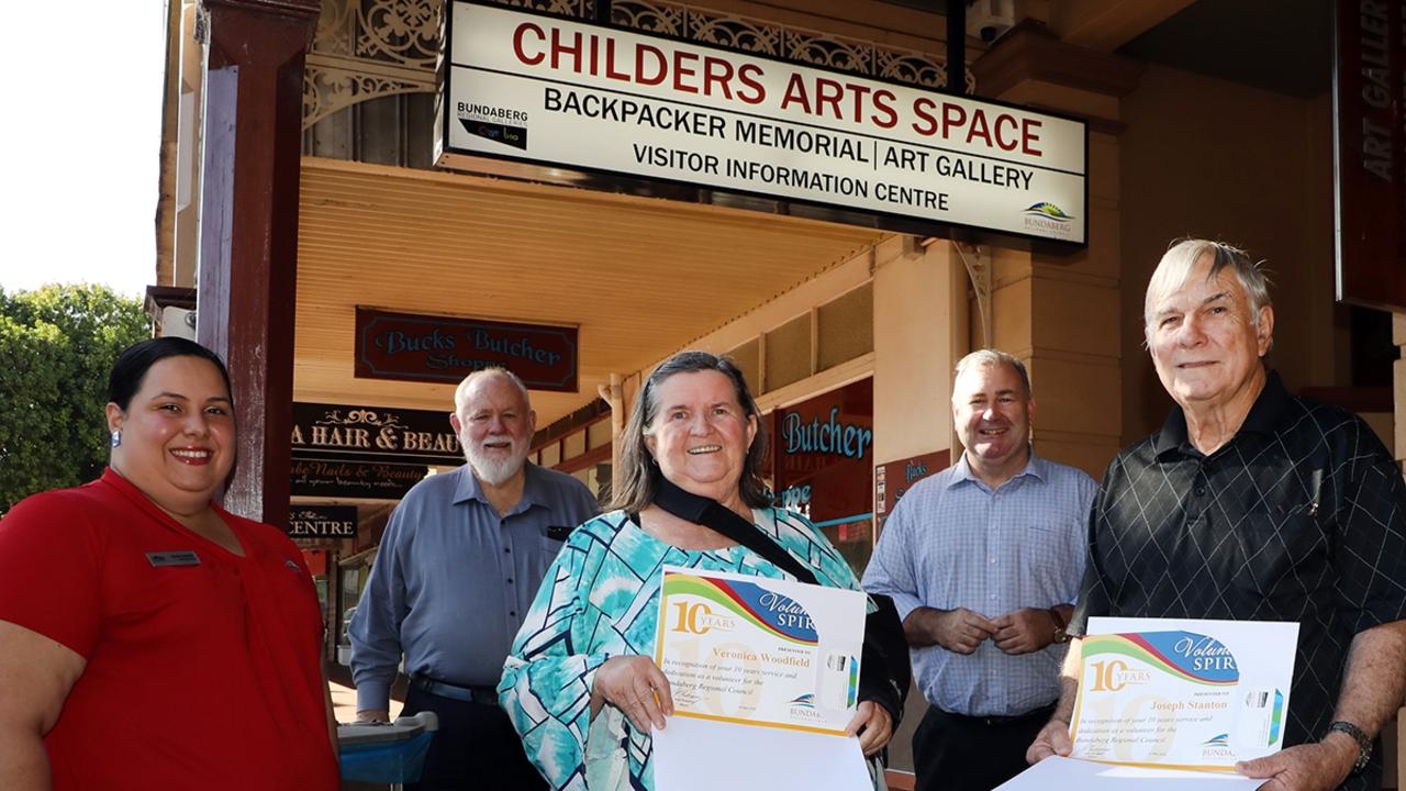 THANK YOU: Bundaberg Regional Council’s Sandra Cappetta, Deputy Mayor Bill Trevor, volunteer Veronica Woodfield, Mayor Jack Dempsey and volunteer Joseph Stanton.