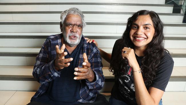 Original Warumpi band member, Sammy Butcher with is daughter Anyupa Butcher who is the co-director of Big Name, No Blankets. John Federer/The Australian.