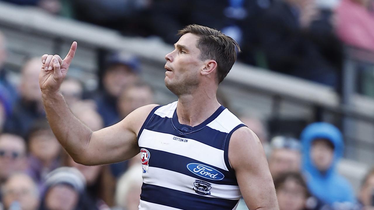 Few players have played in as many winning matches as Geelong forward Tom Hawkins. Picture: Getty Images