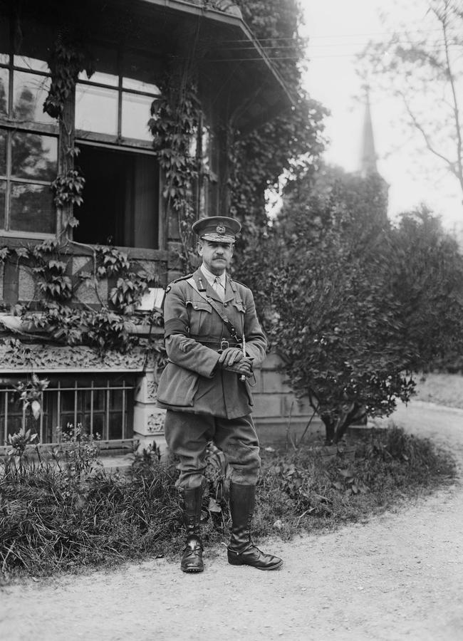 Maj-Gen John Monash, commander of the 3rd Australian Division, at his headquarters, in the Villers-Bretonneux sector. Picture: Courtesy Australian War Memorial