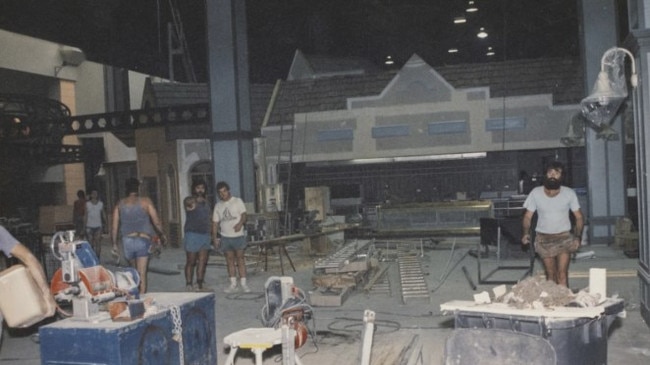 Workers during construction of the Myers Centre. Photo: Gil Meland/State Library of Queensland