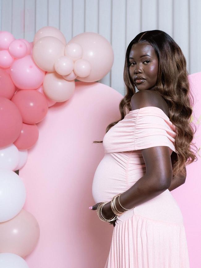 Adut Akech at her baby shower. Picture: Instagram / @adutakech