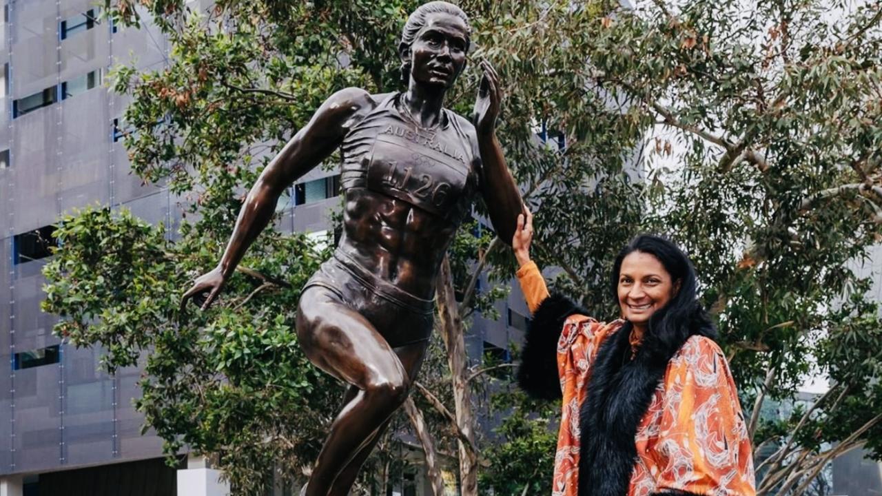 A bronze statue of Darwin spring and hockey Olympian Nova Peris has been unveiled in Melbourne's Federation Square. Supplied Federation Square media team