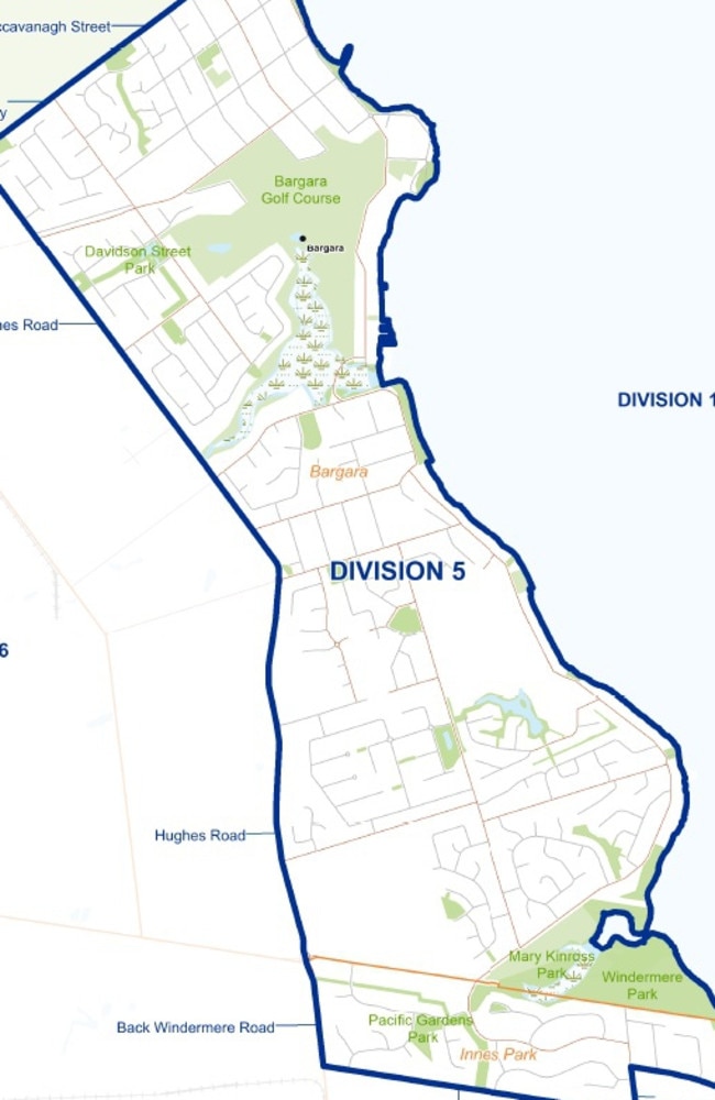 Division 5 encompasses Bargara and the northern part of Innes Park bounded by Poinciana Drive.