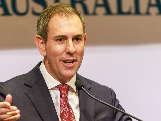 2/11/2023 Treasurer Jim Chalmers during his keynote address during the Economic & Social Outlook Conference in Melbourne. Aaron Francis / The Australian