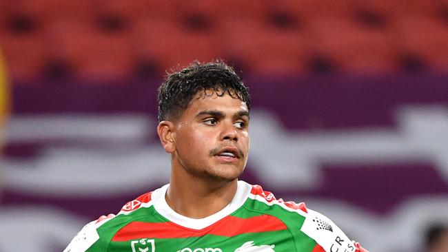 Latrell Mitchell of the Rabbitohs is seen during the round two NRL match between the Brisbane Broncos and South Sydney Rabbitohs at Suncorp Stadium in Brisbane, Friday, March 20, 2020. (AAP Image/Darren England) NO ARCHIVING, EDITORIAL USE ONLY