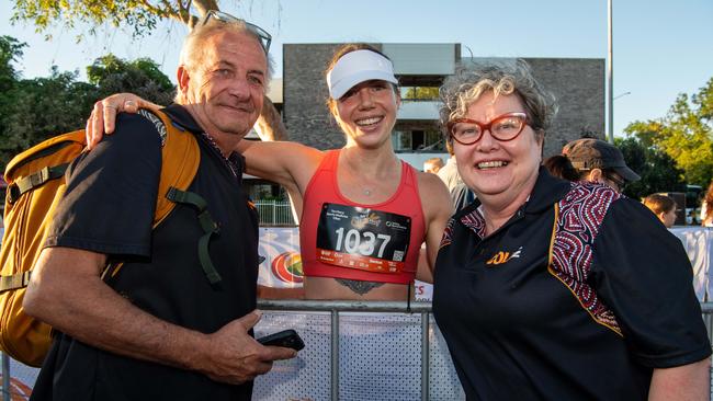 John Brain (Dad), Tarra Brain and Robyn Brain (Mum) at the finish. Picture: Pema Tamang Pakhrin.