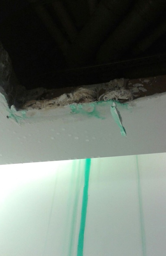 A large hole in the ceiling of what will be the Australian Olympic team's office in the village. Picture: GloboEsporte.com