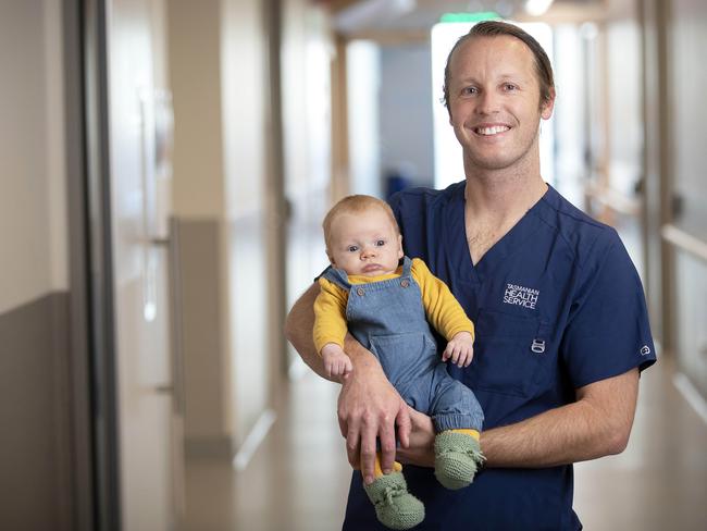 Registered nurse Luke Glassington and his 11-week-old son Asher. Picture: Chris Kidd