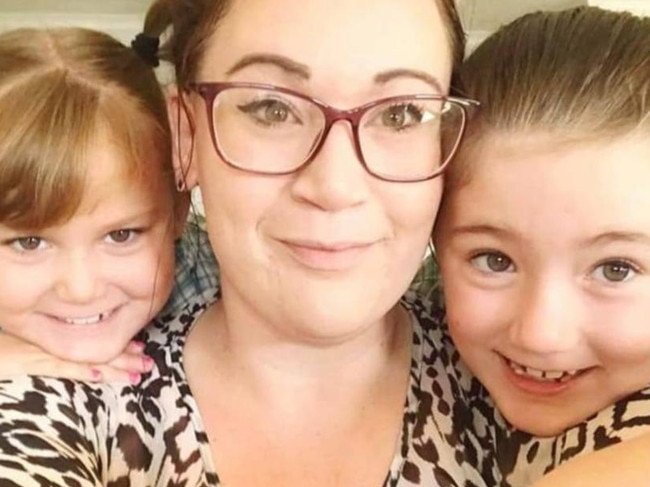 Rachel Van Oyen pictured with her twin daughters Riley and Macey.