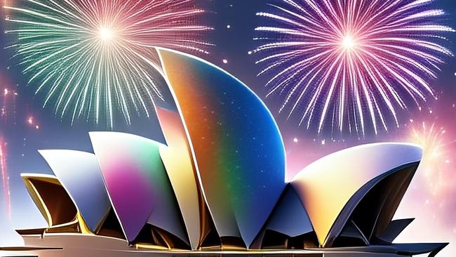 Sydney's Opera House using a fireworks theme on Image Playground.