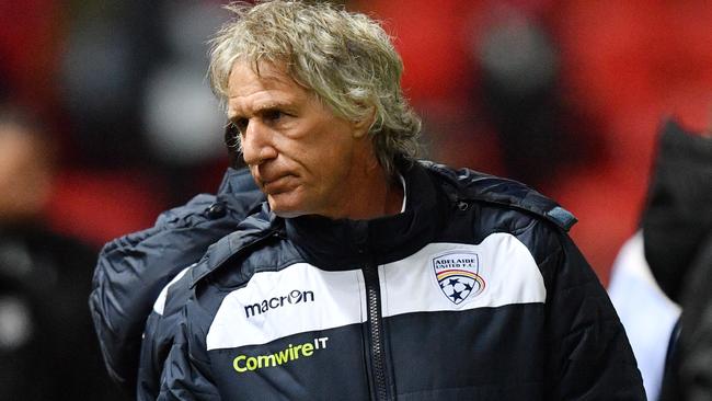 Adelaide United coach Gertjan Verbeek will lead the FFA Cup holder into a last-four meeting with Central Coast Mariners. Picture: AAP Image/David Mariuz