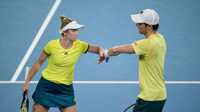 Storm Hunter began her successful qualifying bid of minimal singles preparation after playing mixed doubles with Matt Edben (right) for Australia in the United Cup. Picture: Brett Hemmings / Getty Images