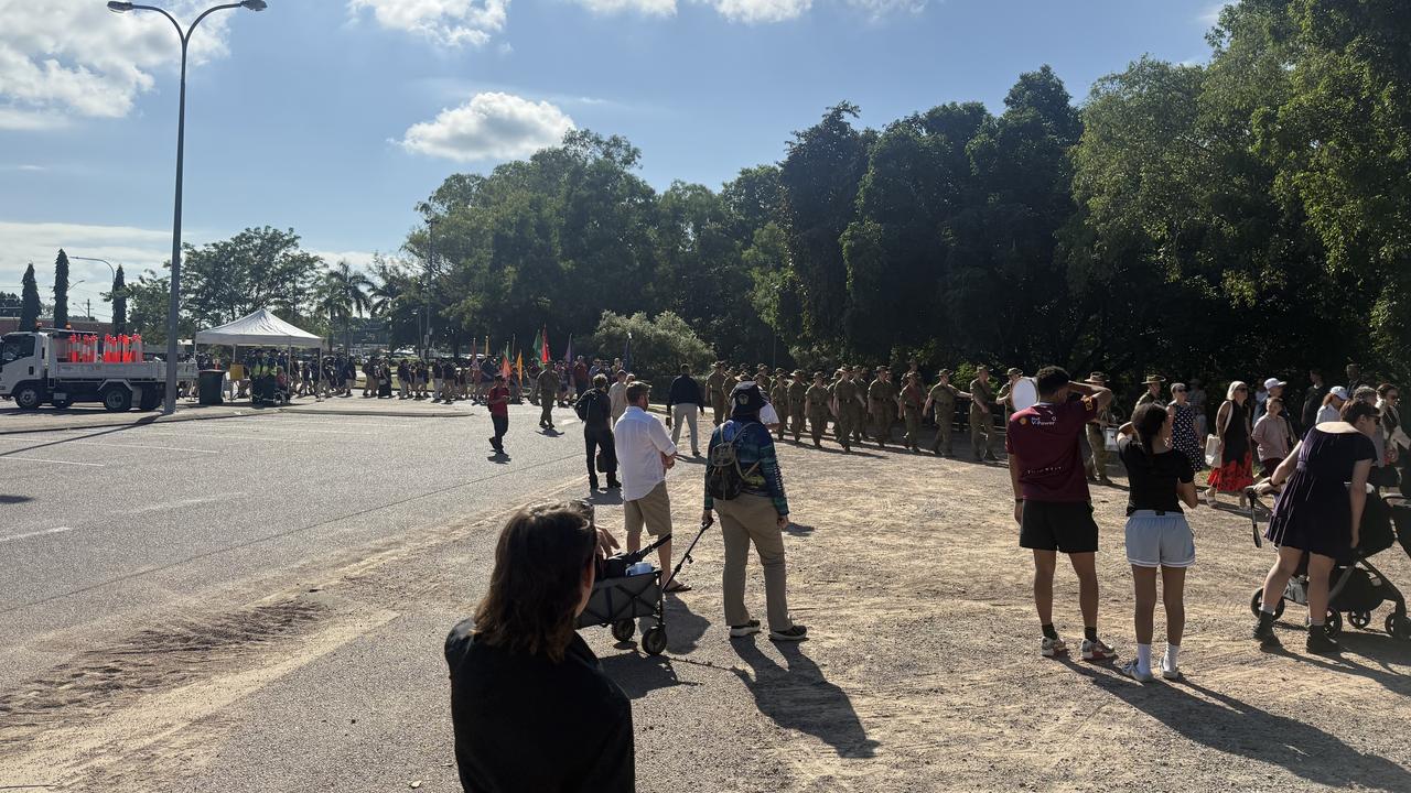 Parade goers in Thuringowa have been moved off the road. Picture: Courtney Todd