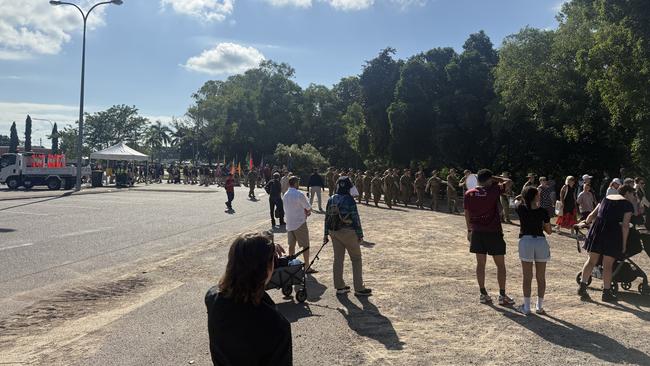 Parade goers in Thuringowa have been moved off the road. Picture: Courtney Todd