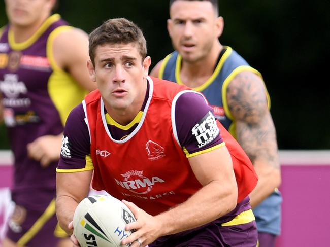 Brisbane Broncos player Andrew McCullough is seen during training in Brisbane, Thursday, March 15, 2018. The Broncos will clash with the Cowboys at Suncorp Stadium on Friday. (AAP Image/Dan Peled) NO ARCHIVING