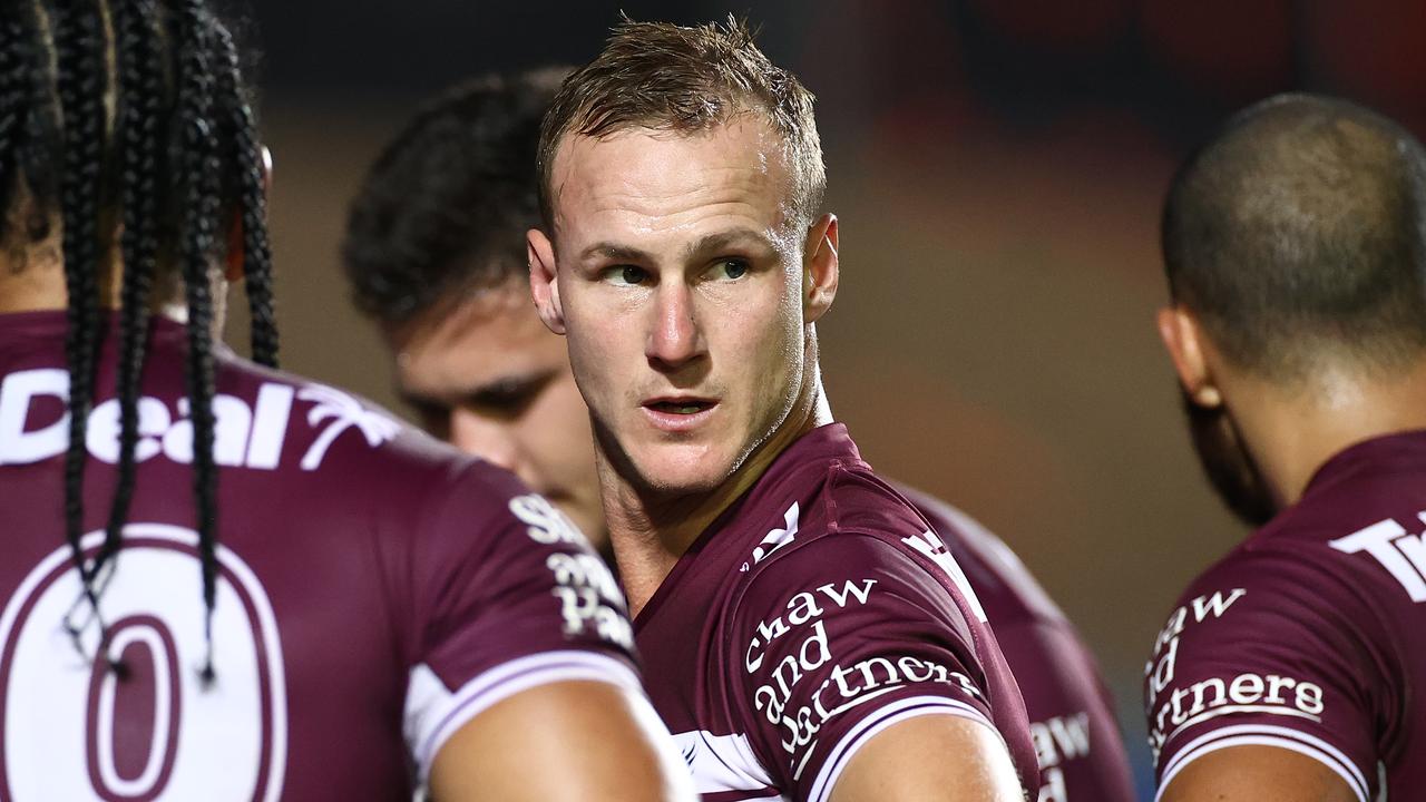 Daly Cherry-Evans of the Sea Eagles reacts during the round four NRL match between the Manly Warringah Sea Eagles and the Penrith Panthers at Lottoland.