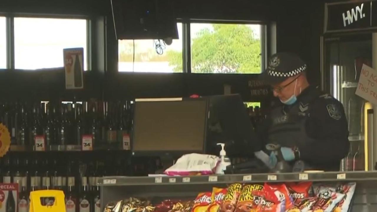 South Australia Police are searching for four suspects who allegedly stormed a western suburbs bottle shop in an attempt to steal alcohol before a fight broke out with staff. Picture: 7NEWS