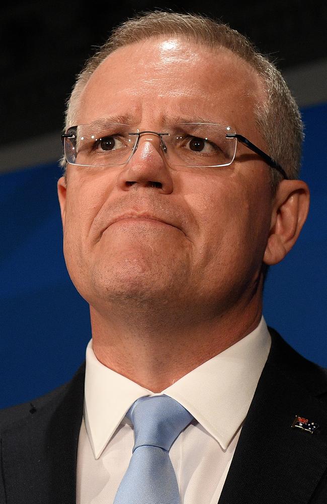 Australian Prime Minister Scott Morrison addresses the Liberal Party Wentworth by-election function ahead of candidate Dave Sharma's concession speech. Picture: AAP