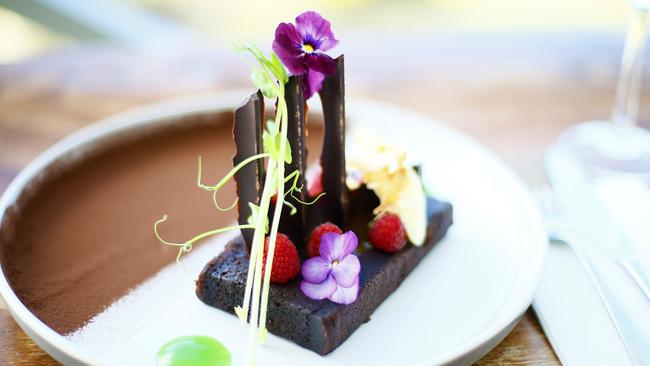 TasWeekend - Indulge - Signal Station Restaurant, Mount Nelson.  Warm Dutch Chocolate and coconut brownies with Raspberries and Hot Fudge Sauce.  $16.50Picture: MATT THOMPSON