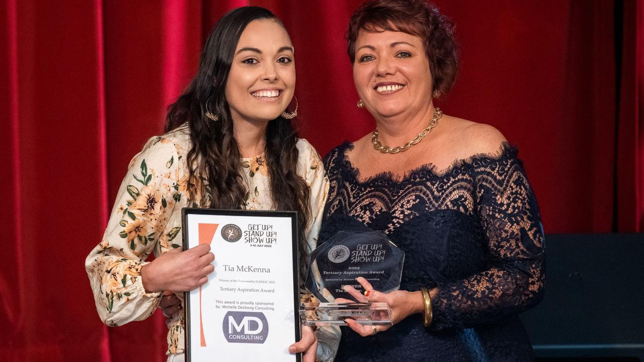 Tia McKenna (left) was awarded the 2022 NAIDOC Tertiary Aspirations Award. July 8, 2022.