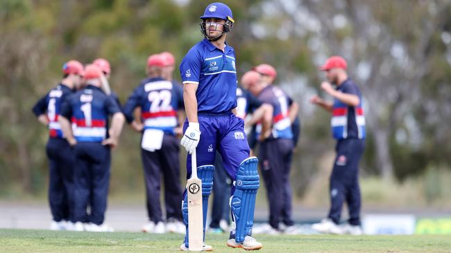 Greenvale batter Nick Markovski is dismissed. Picture: George Salpigtidis