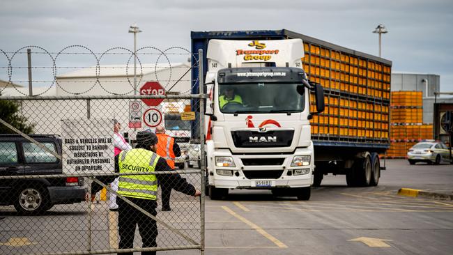 Police, paramedics and SafeWork SA personnel at the scene at the Ingham’s factory. Picture: Mike Burton