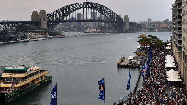 Crowds build around the Sydney Harbour foreshore at Circular Quay. Picture: AAP.