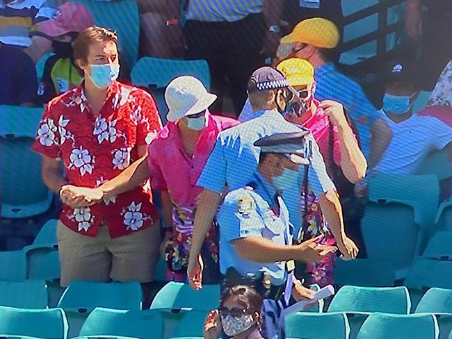 Several spectators were asked by police to leave their seats following a complaint by Indian players at the SCG. Picture: Fox Sports / Screengrab