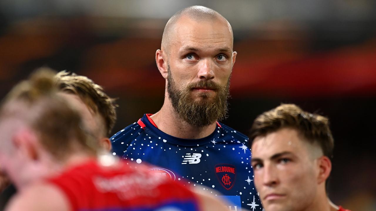 Melbourne captain Max Gawn faces a stint on the sidelines. Picture: Albert Perez/AFL Photos via Getty Images