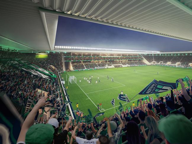 Artist illustration of a soccer stadium in Melbourne.