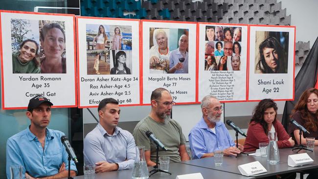 It is hard to shake the idea that Hamas is a death cult whose aim is simply the killing of Jews. Pictured are German nationals whose family members were taken hostage during the October 7 attack by Hamas militants. Picture: AFP