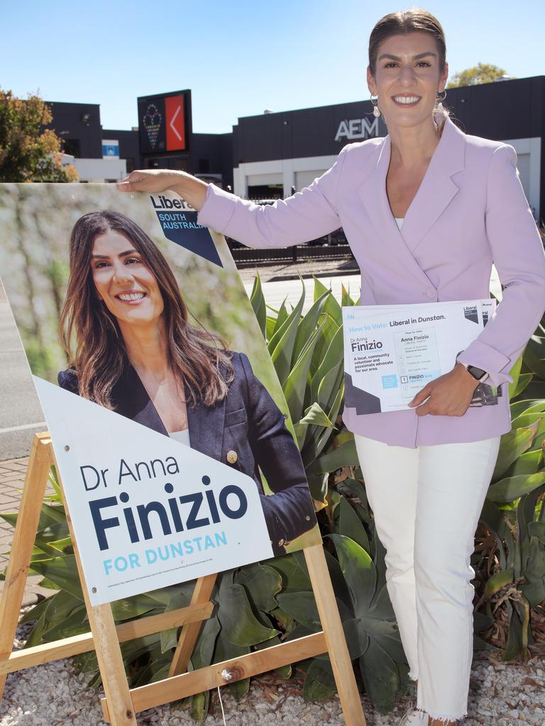 Dr Anna Finizio at pre-polling on the final day before Dunstan by-election, 22 March 2024. Picture: Dean Martin